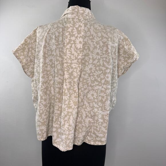 Kowtow Cream Shirt Cotton Floral Boxy Collared Cap Sleeve Button-Up Size Small S - Picture 4 of 7